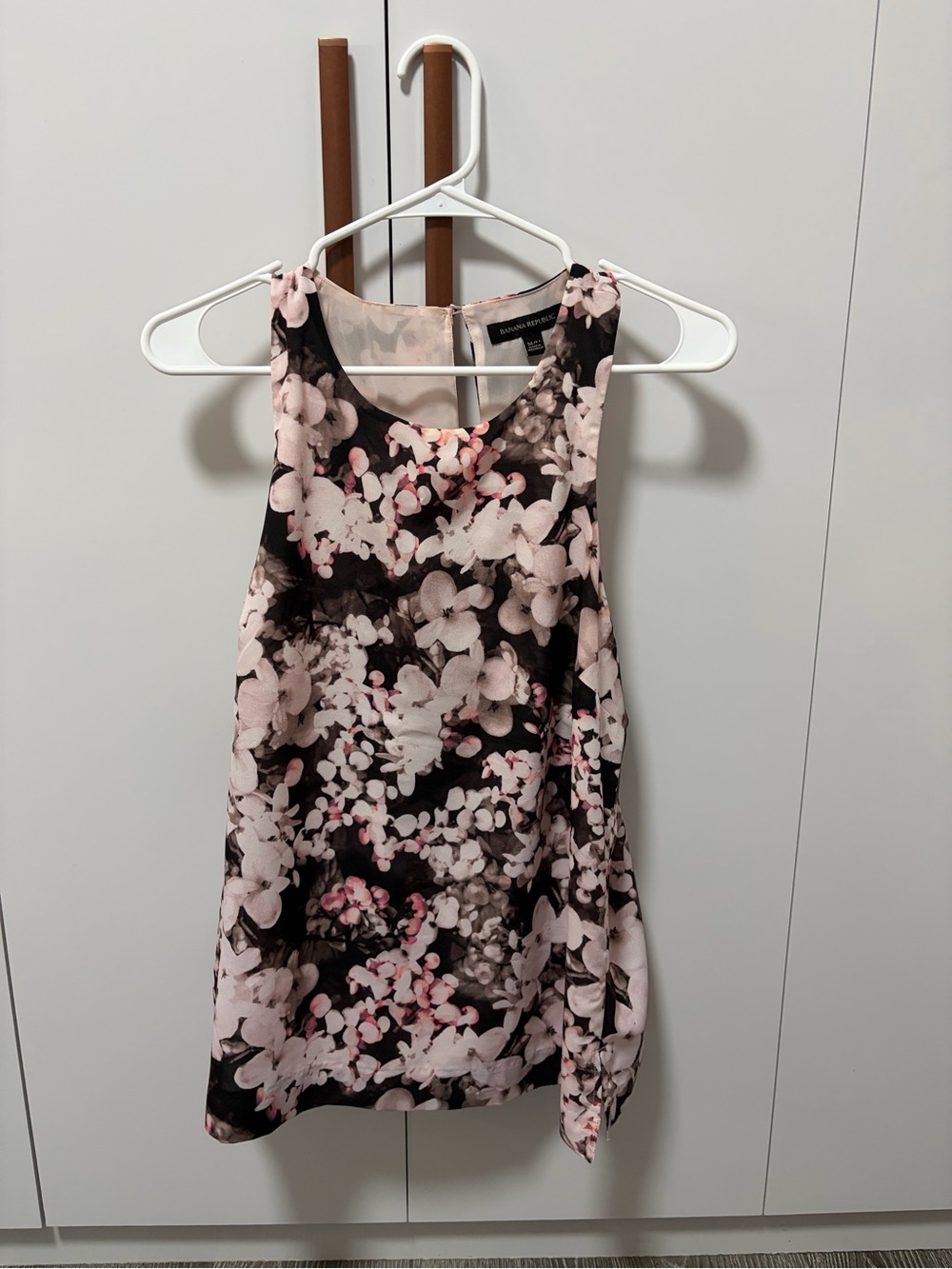 Banana Republic Pink and Black Floral Chemise-Style Camisole